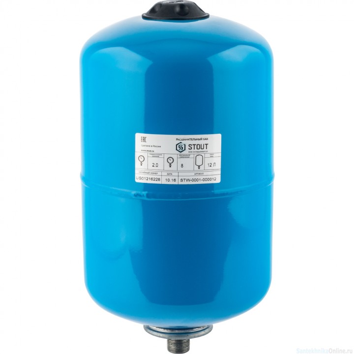 Гидроаккумулятор 12 л. вертикальный (цвет синий) для водоснабжения STOUT STW-0001-000012