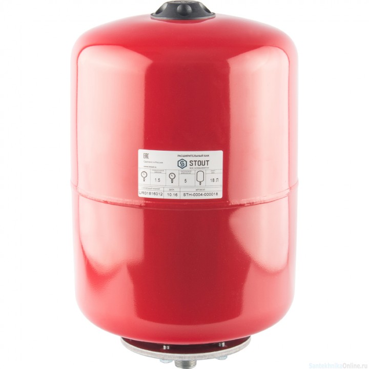 Расширительный бак на отопление 18 л. STOUT (цвет красный) STH-0004-000018