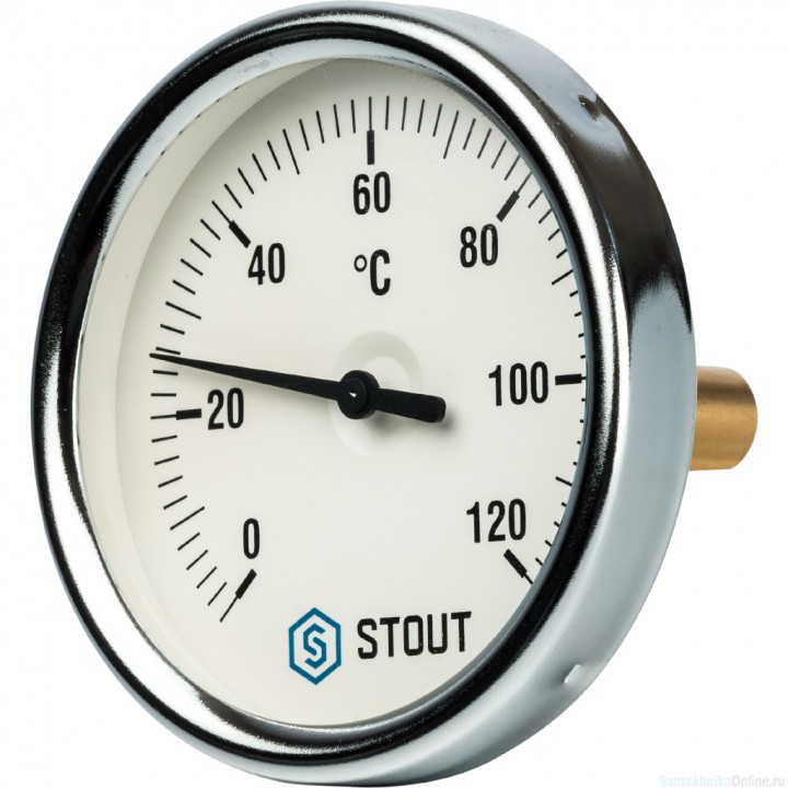 Термометр биметаллический с погружной гильзой. Корпус Dn 80 мм, гильза 50 мм 1/2", 0...120°С