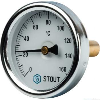 Термометр биметаллический с погружной гильзой. Корпус Dn 63 мм, гильза 50 мм 1/ 2", 0...160°С