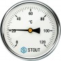 Термометр биметаллический с погружной гильзой. Корпус Dn 100 мм, гильза 75 мм 1/2", 0...120°С
